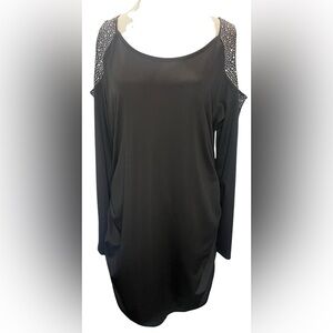 Black cold shoulder dress w/rhinestones & ruched sides | Size XXL PARTY READY